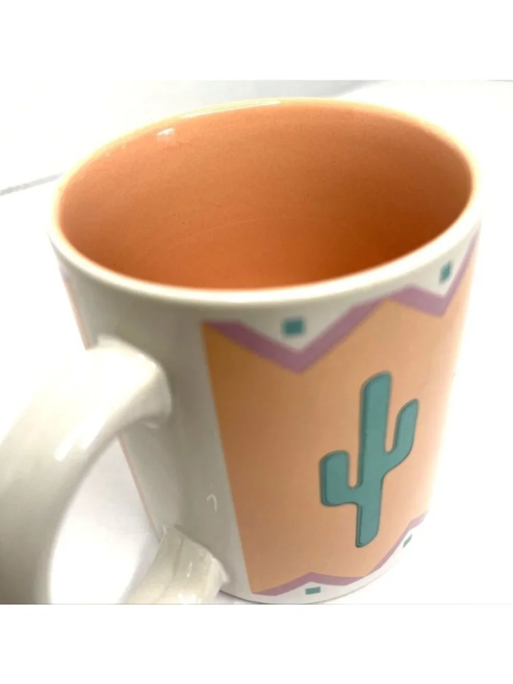 Southwest Ceramic Mug Cup Green Cactus Peach Teal Cowboy Arizona 1980s Vintage - Picture 6 of 6